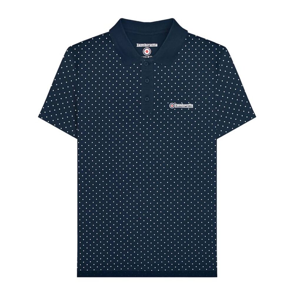 Lambretta Mens SS24 Polka Dot Polo Shirt / Navy